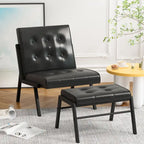 Fauteuil d'appoint Mieres style milieu du siècle, revêtu de similicuir, avec repose-pieds, 60 cm de large, capitonné, sans accoudoirs, pour salon