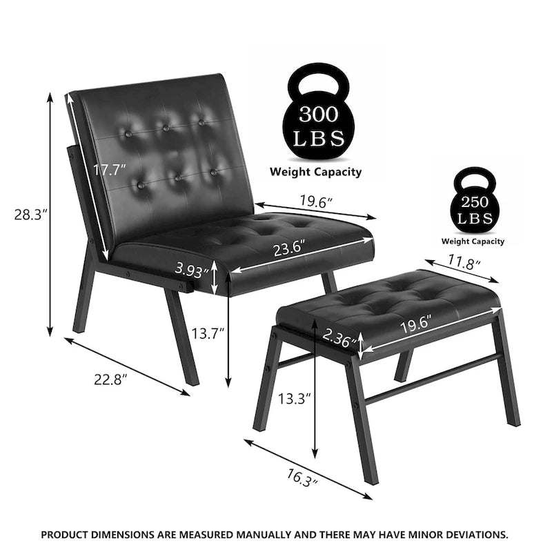 Fauteuil d'appoint Mieres style milieu du siècle, revêtu de similicuir, avec repose-pieds, 60 cm de large, capitonné, sans accoudoirs, pour salon