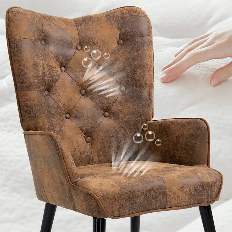 Fauteuil d'appoint rustique AVAWING avec accoudoirs et dossier capitonné à oreilles