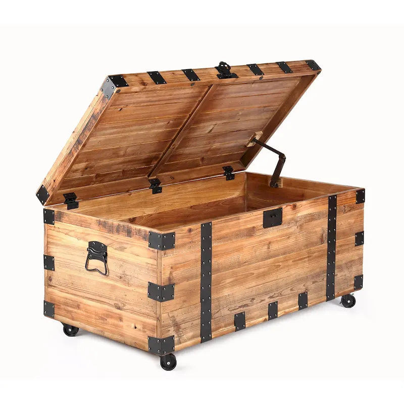 Table basse coffre avec quatre roues et grande capacité de rangement