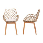 Ensemble de 2 chaises de salle à manger Ballerina style bohème moderne, en rotin gris délavé et bois finition brun naturel