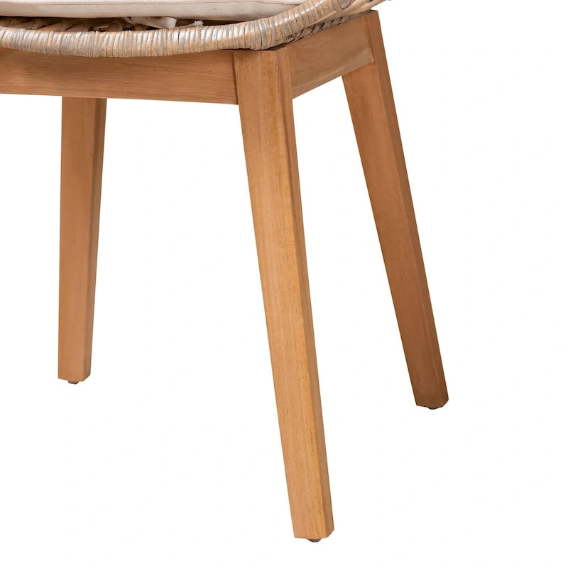 Ensemble de 2 chaises de salle à manger Ballerina style bohème moderne, en rotin gris délavé et bois finition brun naturel