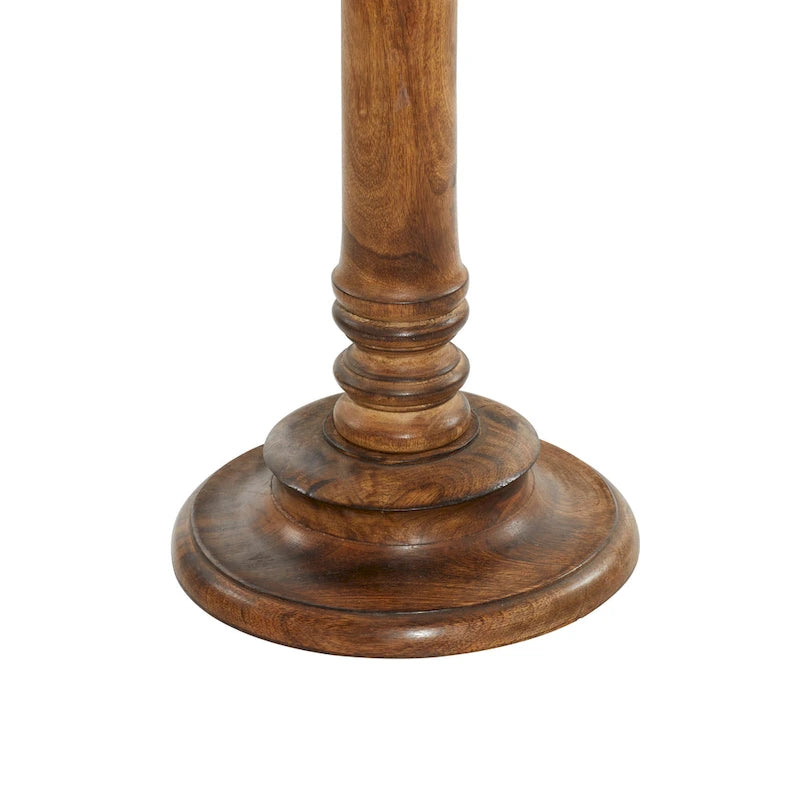 Table d'appoint en bois de manguier, motif éléphant ou floral, sculptée à la main avec une grande finesse et un piètement tourné - Brun foncé - Roche River Decor