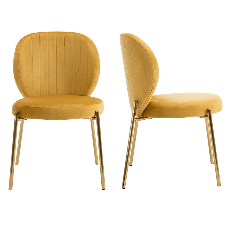 Chaises de salle à manger en velours, petites chaises d'appoint mignonnes avec pieds en métal doré, lot de 2