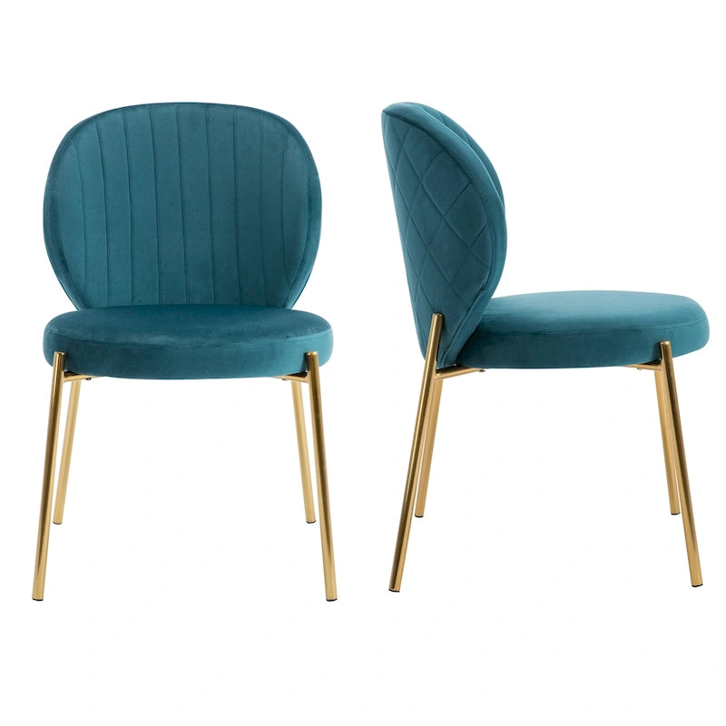 Chaises de salle à manger en velours, petites chaises d'appoint mignonnes avec pieds en métal doré, lot de 2