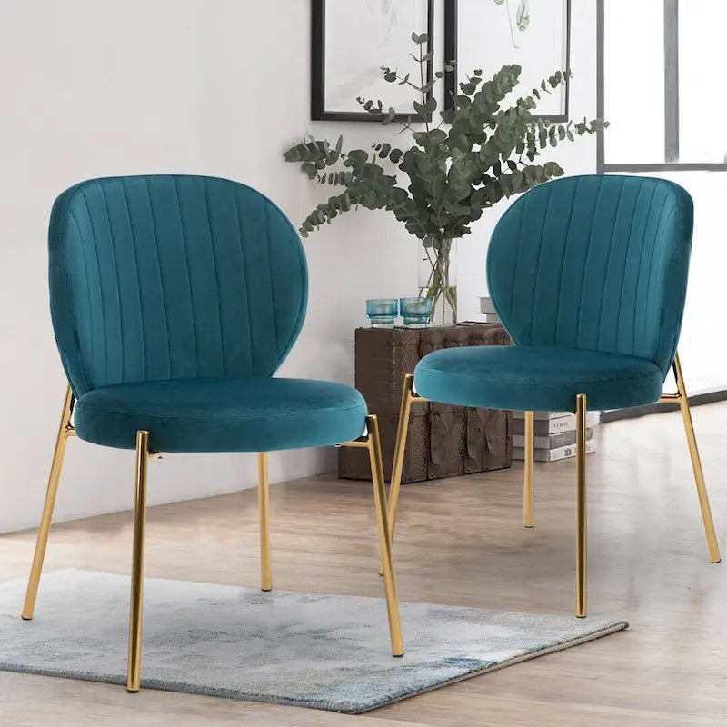 Chaises de salle à manger en velours, petites chaises d'appoint mignonnes avec pieds en métal doré, lot de 2