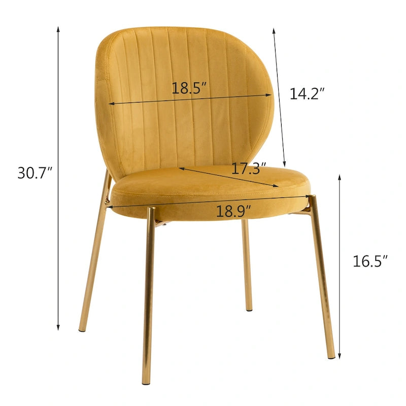 Chaises de salle à manger en velours, petites chaises d'appoint mignonnes avec pieds en métal doré, lot de 2