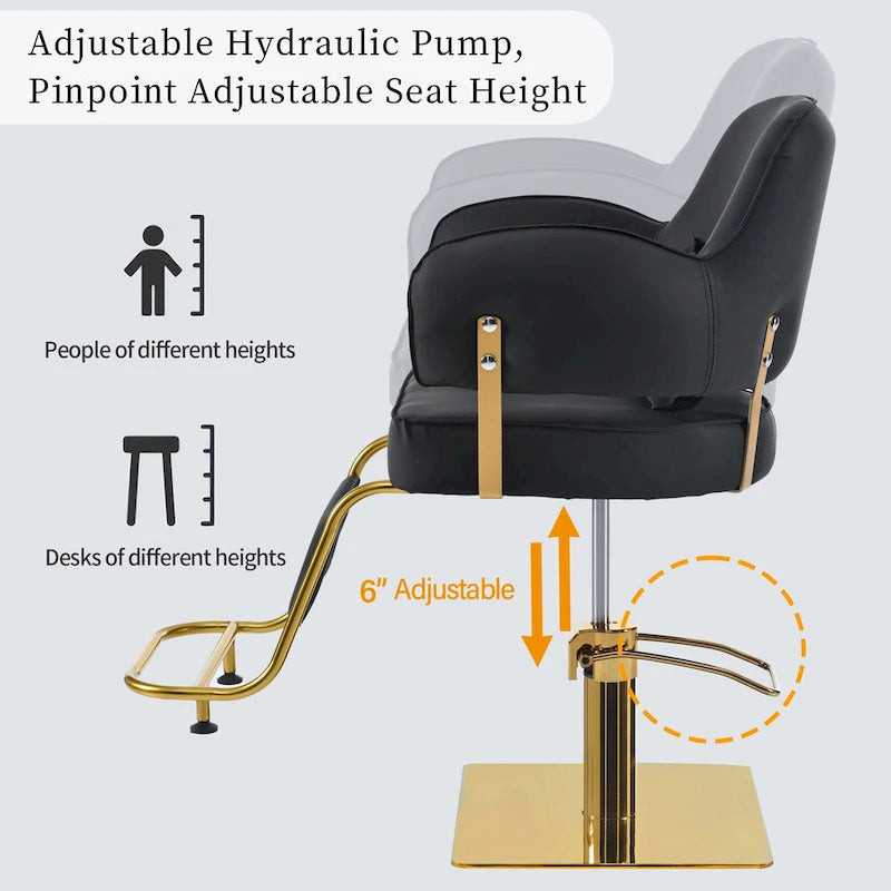 Fauteuil de barbier pivotant en cuir noir, fauteuil de salon ergonomique avec accoudoirs et pompe hydraulique robuste réglable