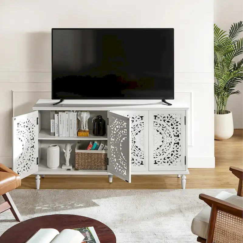 Meuble TV/buffet traditionnel sculpté avec éclairage intégré, par HULALA HOME