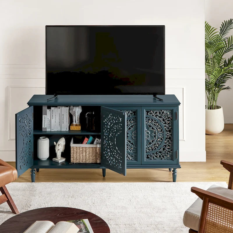 Meuble TV/buffet traditionnel sculpté avec éclairage intégré, par HULALA HOME