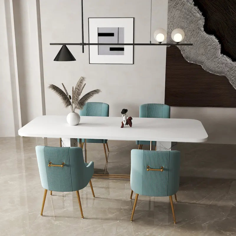 SEYNAR Ensemble de 4 chaises de salle à manger ou de coiffeuse modernes et glamour en velours bouclé plissé avec poignée arrière