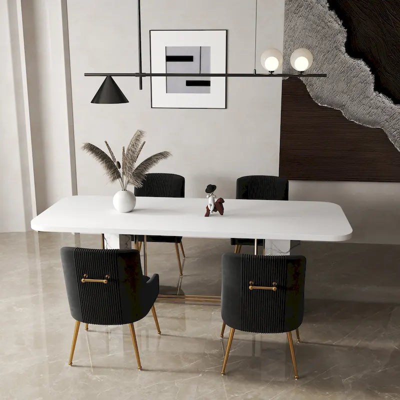 SEYNAR Ensemble de 4 chaises de salle à manger ou de coiffeuse modernes et glamour en velours bouclé plissé avec poignée arrière