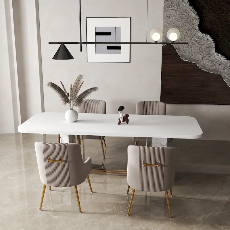 SEYNAR Ensemble de 4 chaises de salle à manger ou de coiffeuse modernes et glamour en velours bouclé plissé avec poignée arrière