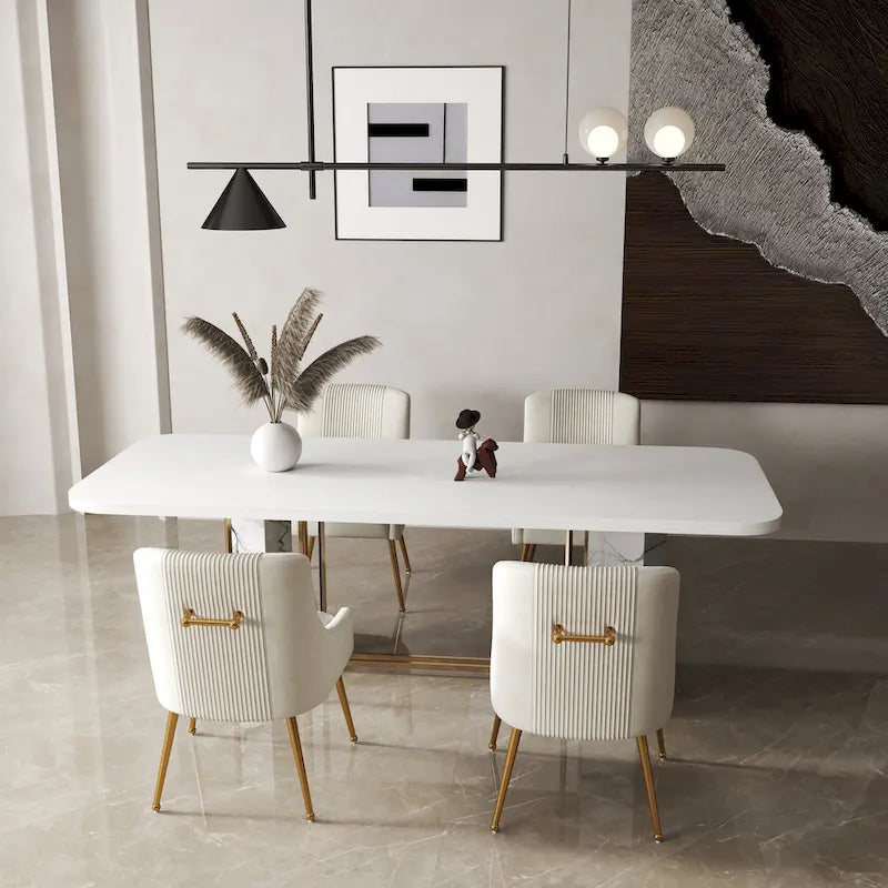 SEYNAR Modern Glam Boucle Pleated Velvet Dining Chair or Vanity Chair Set of 4 with Rear Handle