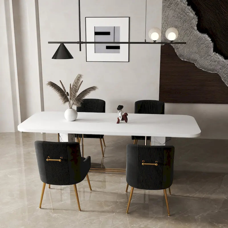 SEYNAR Ensemble de 4 chaises de salle à manger ou de coiffeuse modernes et glamour en velours bouclé plissé avec poignée arrière