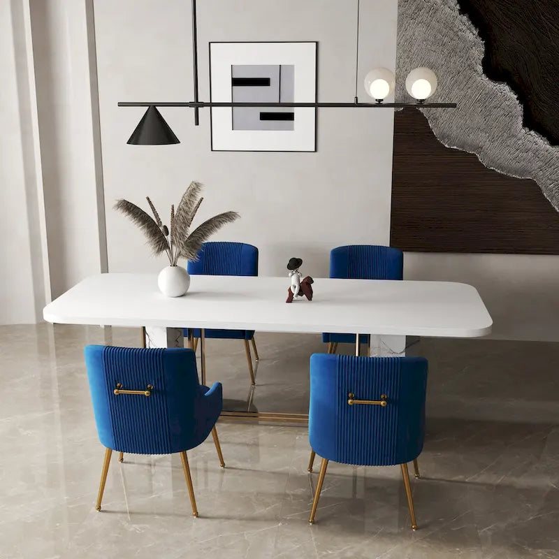 SEYNAR Ensemble de 4 chaises de salle à manger ou de coiffeuse modernes et glamour en velours bouclé plissé avec poignée arrière