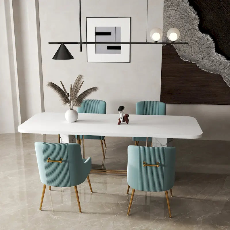 SEYNAR Ensemble de 4 chaises de salle à manger ou de coiffeuse modernes et glamour en velours bouclé plissé avec poignée arrière