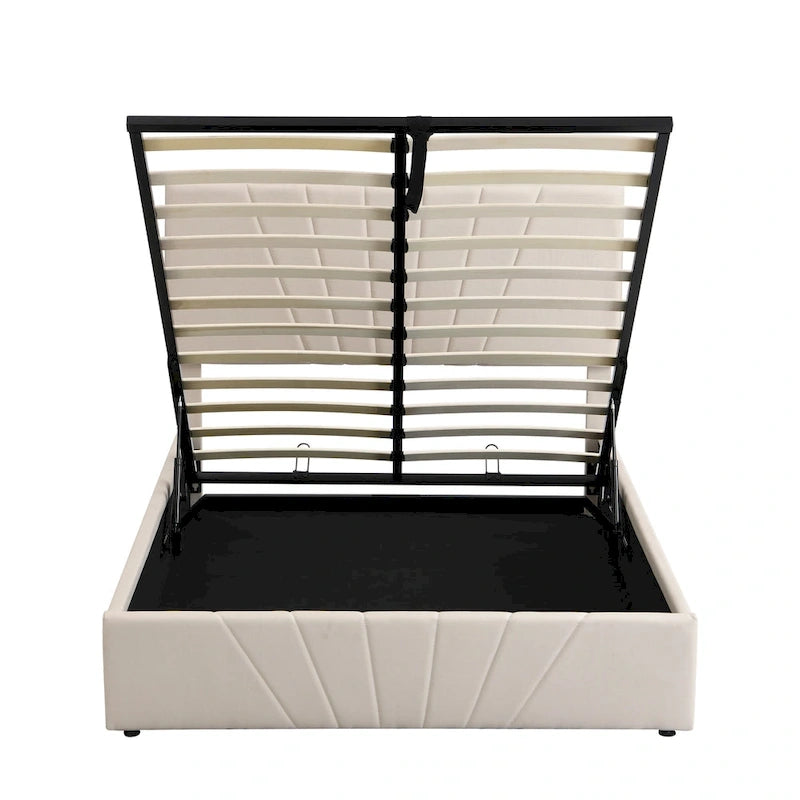 Lit plateforme rembourré Nestfair avec système de rangement hydraulique