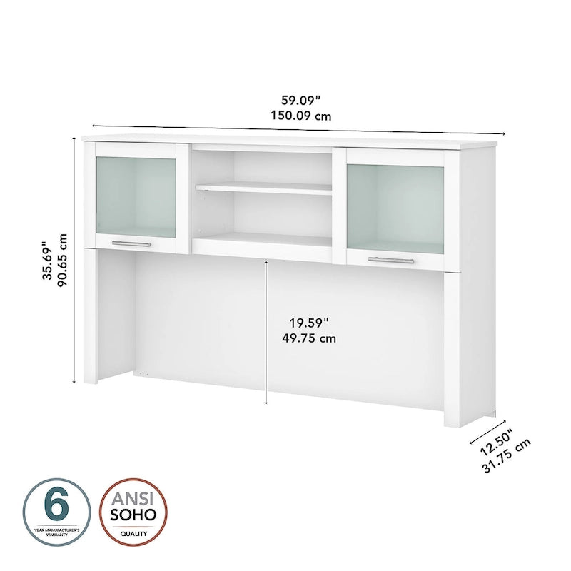 Meuble de rangement Bush Furniture Somerset gris cendré 60W pour bureau en L - 150 cm (L) x 32 cm (l) x 91 cm (H)