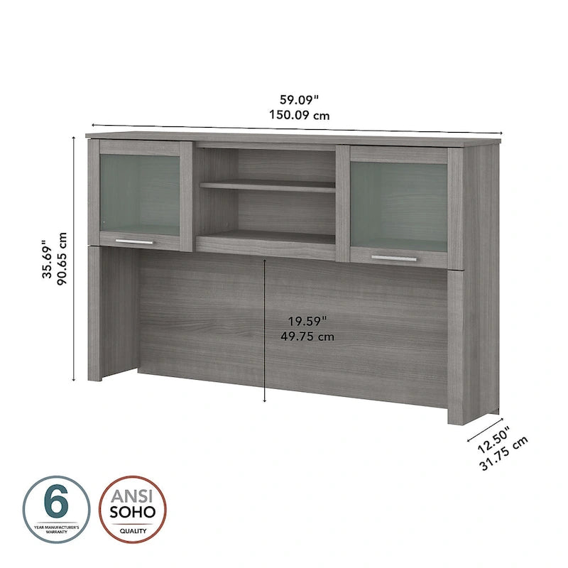 Meuble de rangement Bush Furniture Somerset gris cendré 60W pour bureau en L - 150 cm (L) x 32 cm (l) x 91 cm (H)