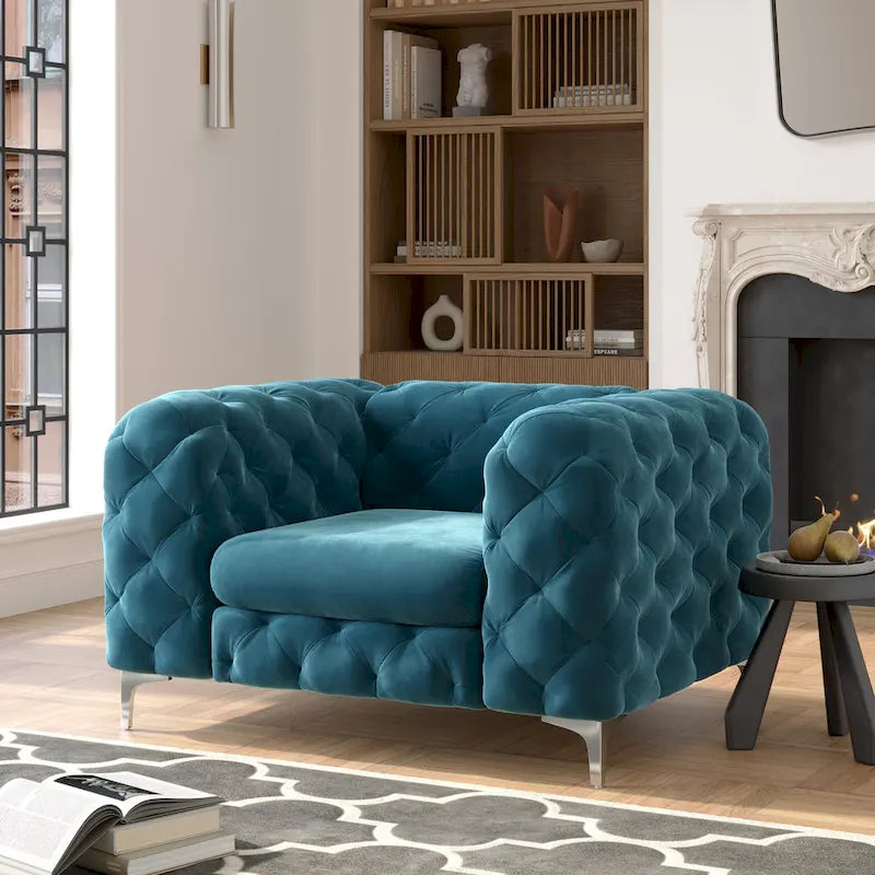 Fauteuil club Chesterfield en velours capitonné Corvus Aosta