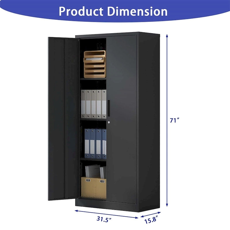 Armoire de rangement métallique pour garage, en acier à outils, avec portes et 3 étagères