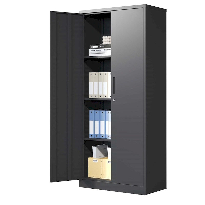 Armoire de rangement métallique pour garage, en acier à outils, avec portes et 3 étagères