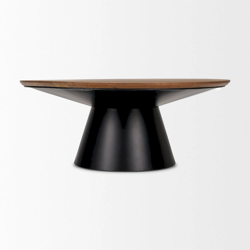 Table basse ronde Mitchell avec plateau en bois massif et piètement en fonte noire