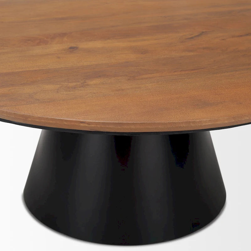 Table basse ronde Mitchell avec plateau en bois massif et piètement en fonte noire
