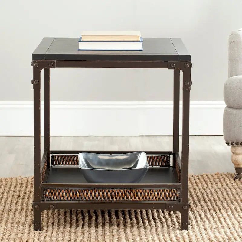 SAFAVIEH Jindra Wicker Accent Wood Top End Table - 22 x 22 x 25.2 - 22Wx22Dx25H