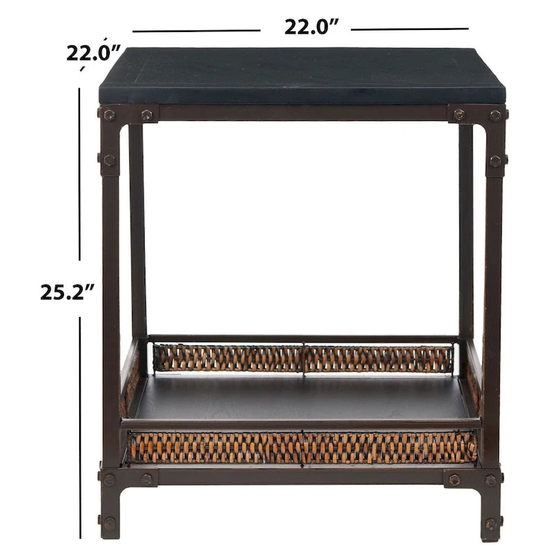 Table d'appoint SAFAVIEH Jindra en osier avec plateau en bois - 56 x 56 x 64 cm - 56 x 56 x 64 cm