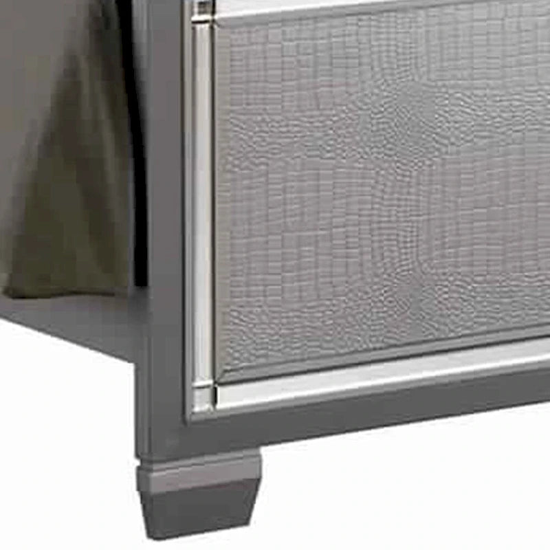 Lit California King texturé avec finitions argentées, beige