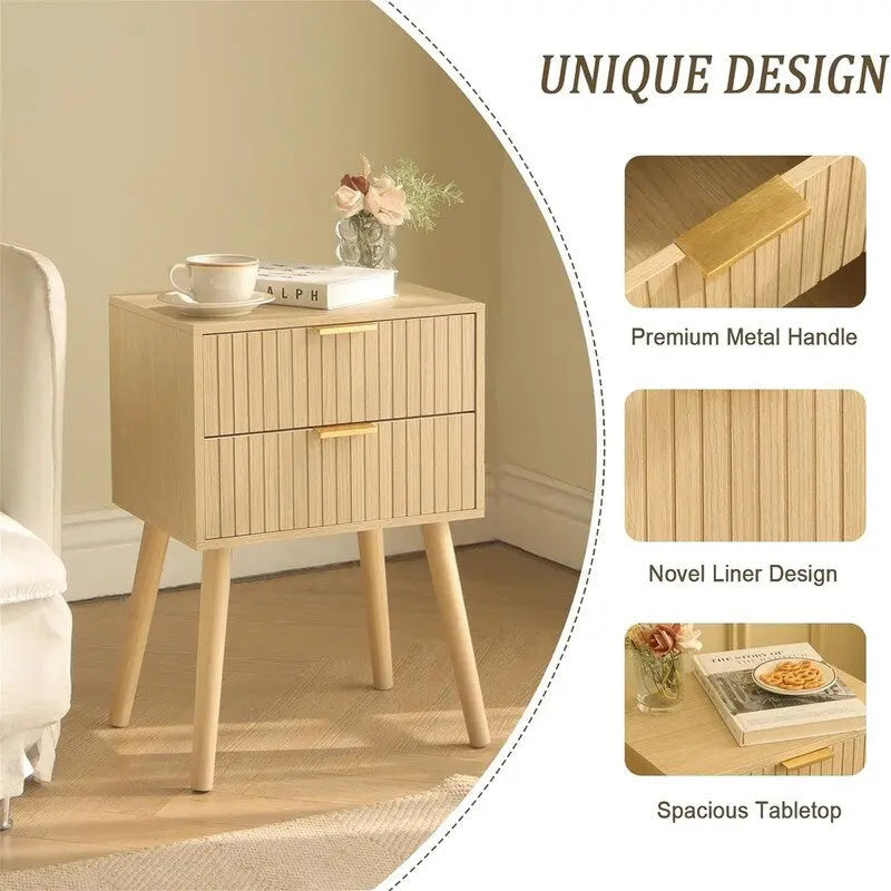 Mid Century Nightstand Modern Bedside Table with 2 Drawers