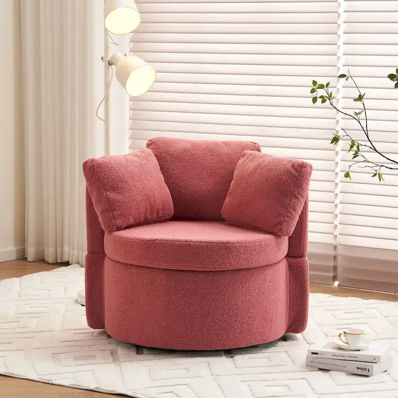 Fauteuil pivotant en tissu avec rangement et coussin de dossier pour salon