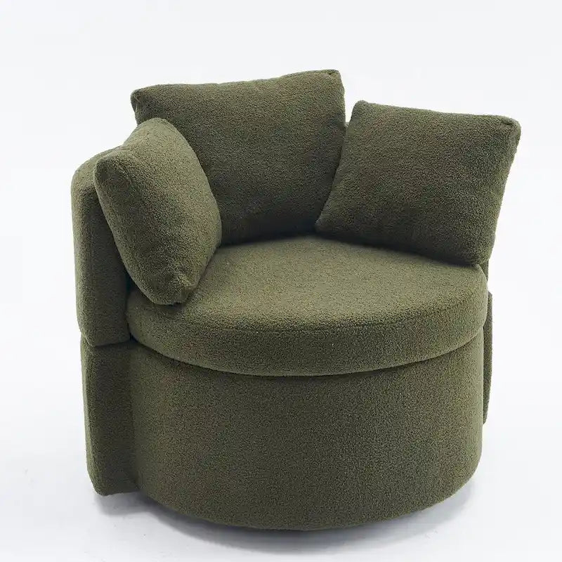 Fauteuil pivotant en tissu avec rangement et coussin de dossier pour salon