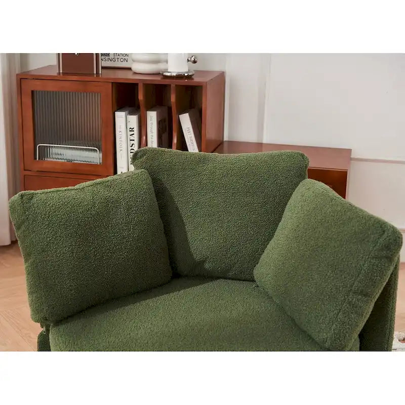 Fauteuil pivotant en tissu avec rangement et coussin de dossier pour salon