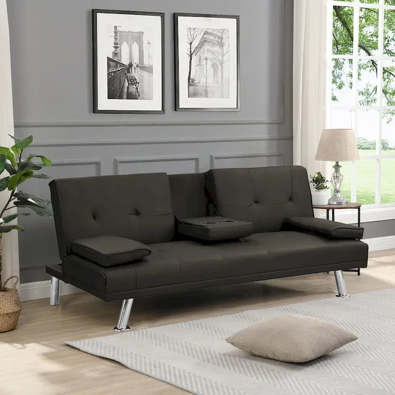 Wooden Sofa Bed with Armrest Two Holders