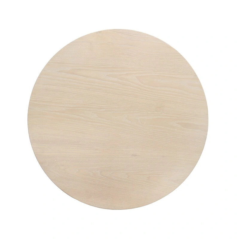 Table d'appoint ronde avec piètement en métal, coloris chêne blanc et noir.