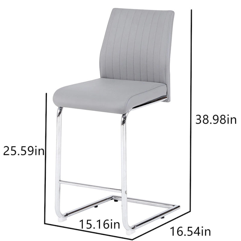 Chaises de bar modernes et épurées gris clair, en similicuir gris clair avec structure en métal chromé, idéales pour un restaurant ou un repas en famille (lot de 2).