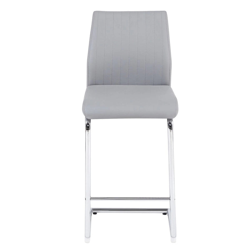Chaises de bar modernes et épurées gris clair, en similicuir gris clair avec structure en métal chromé, idéales pour un restaurant ou un repas en famille (lot de 2).