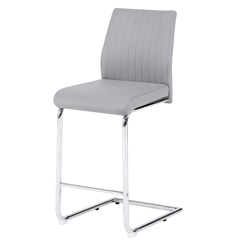 Chaises de bar modernes et épurées gris clair, en similicuir gris clair avec structure en métal chromé, idéales pour un restaurant ou un repas en famille (lot de 2).