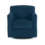 Fauteuil pivotant Leena, velours bleu, accoudoirs enveloppants, bois noir