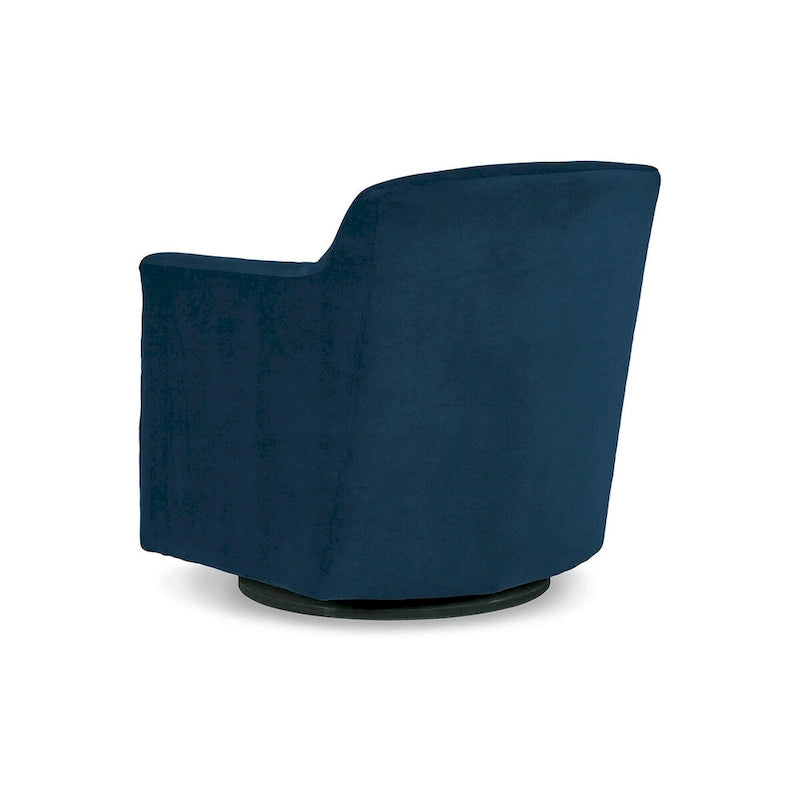 Fauteuil pivotant Leena, velours bleu, accoudoirs enveloppants, bois noir
