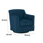 Fauteuil pivotant Leena, velours bleu, accoudoirs enveloppants, bois noir