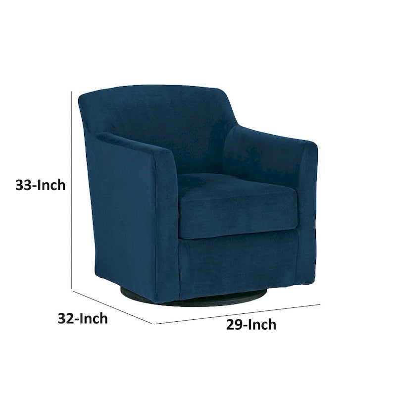 Fauteuil pivotant Leena, velours bleu, accoudoirs enveloppants, bois noir