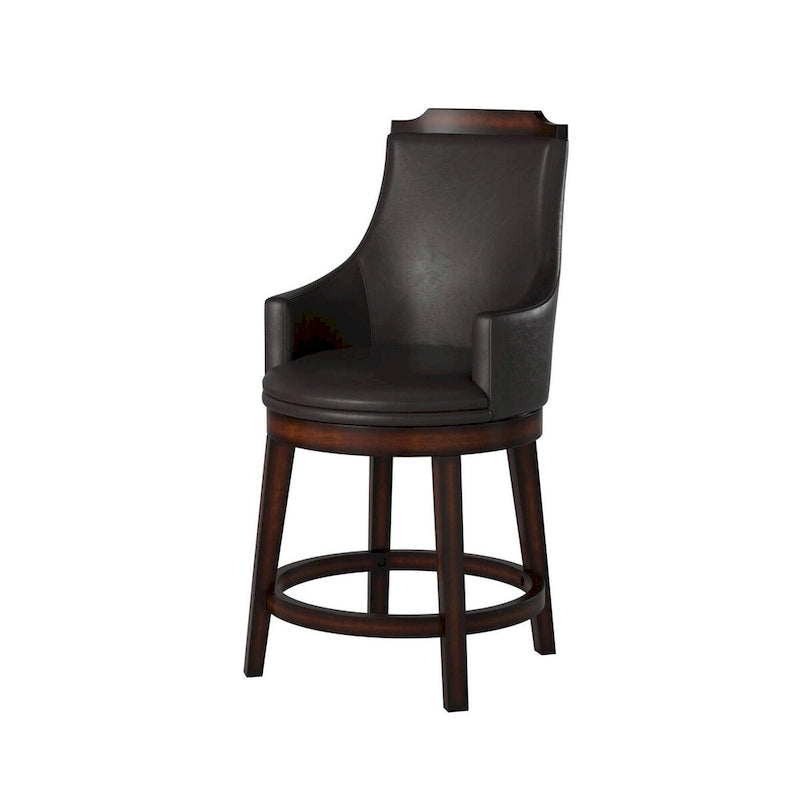 Wood & Leather Counter Height Chair with Swivel Mechanism, Brown & Black, Set of 2
