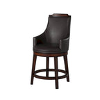 Wood & Leather Counter Height Chair with Swivel Mechanism, Brown & Black, Set of 2