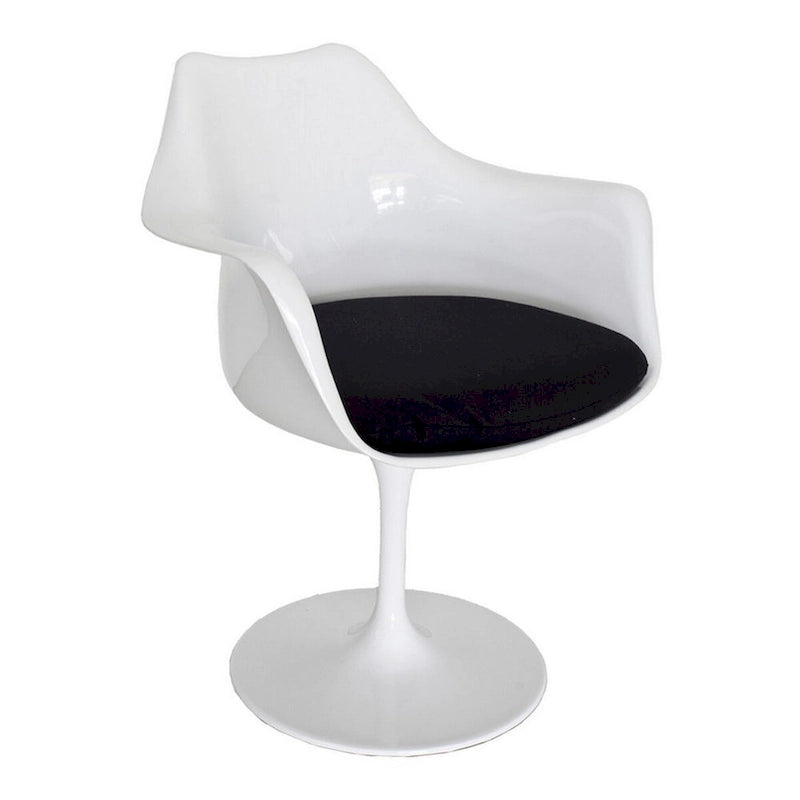 Fauteuil de salle à manger pivotant Sufi 68,5 cm (27 pouces), forme artisanale unique, base ronde blanche