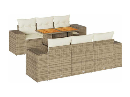 Ensemble de mobilier de jardin 7 pièces en résine tressée beige