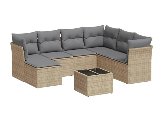 Ensemble de mobilier de jardin 8 pièces en résine tressée beige